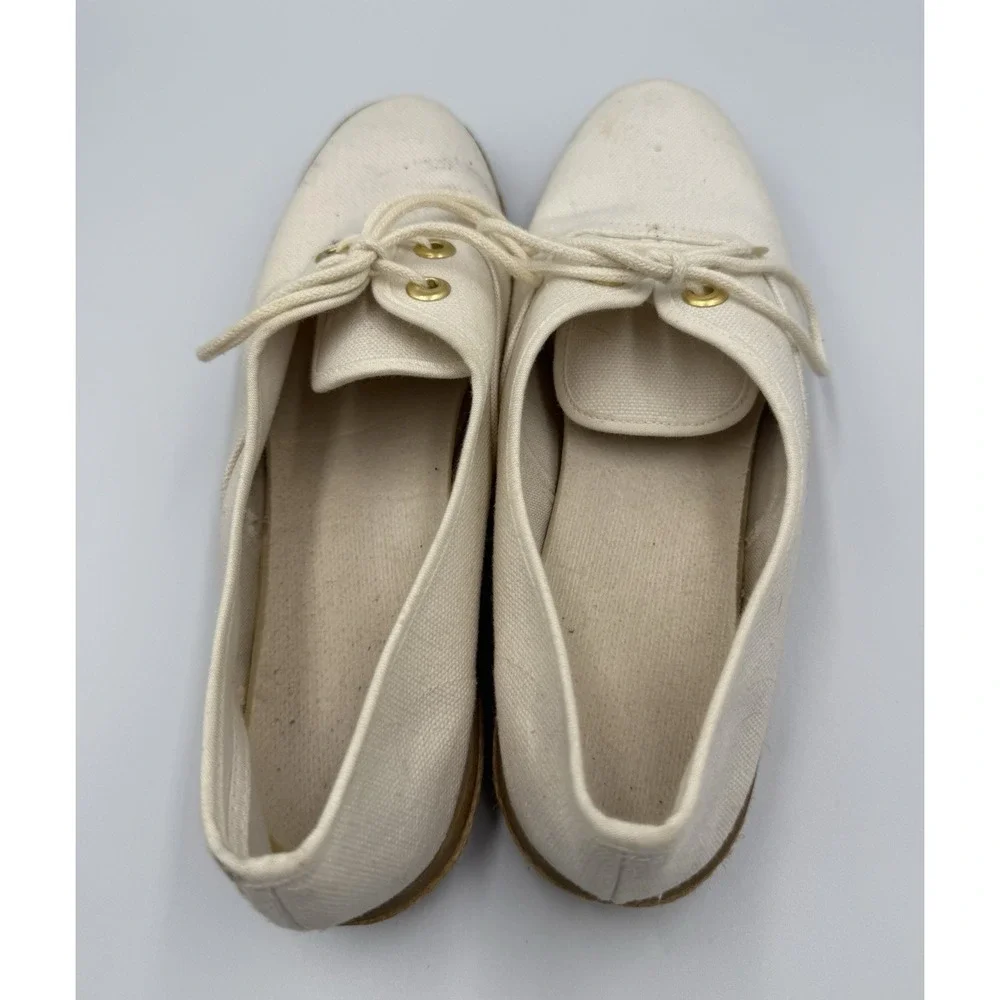 Womens‎ Size 8 Cream Canvas Lace Up Espadrille Flats Casual Shoes